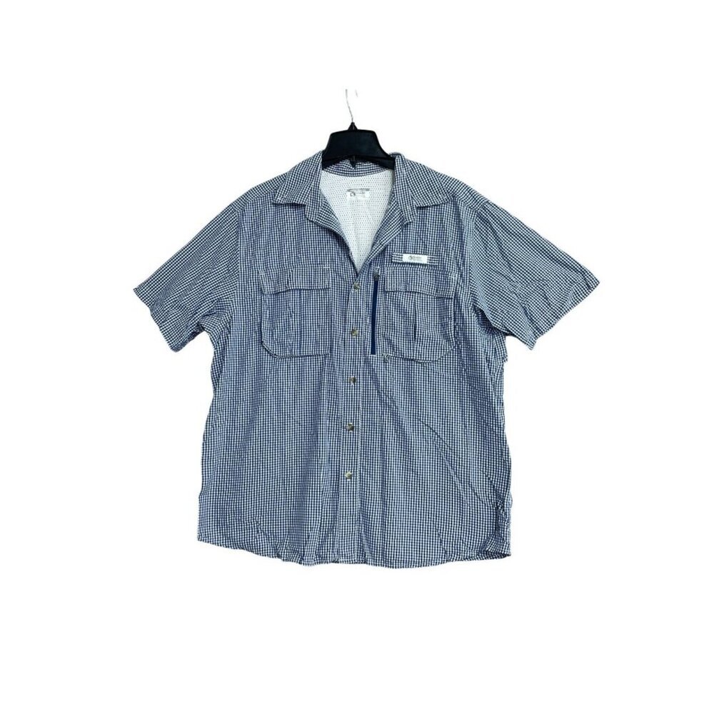 Gander Mountain Men's L Blue Gingham Short Sleeve Button up Fishing Shirt B1058